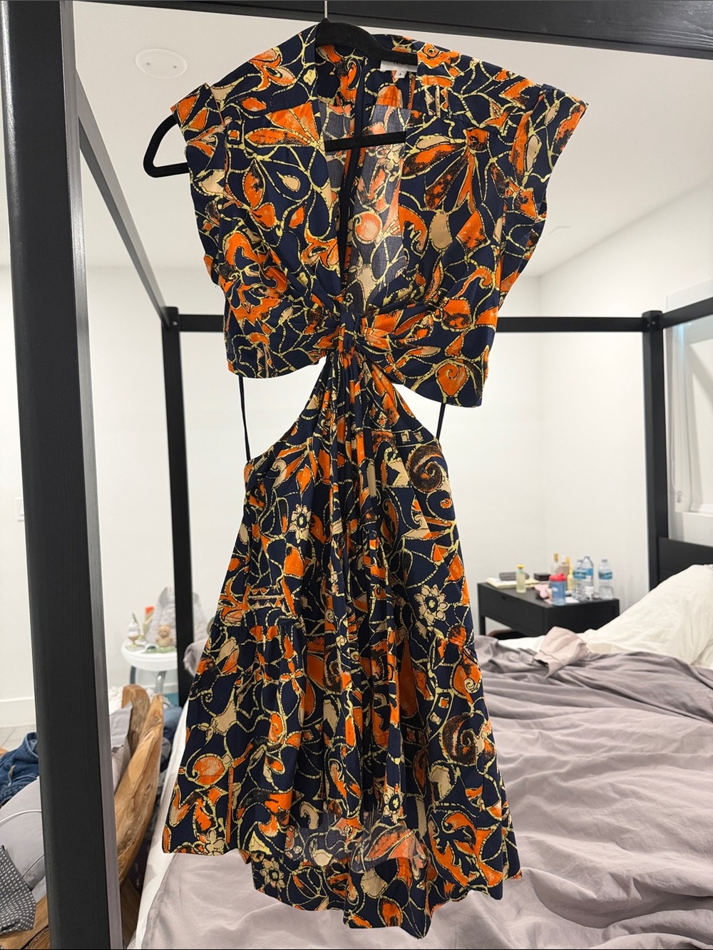 A.L.C. Navy Mini Dress with Orange Floral Pattern